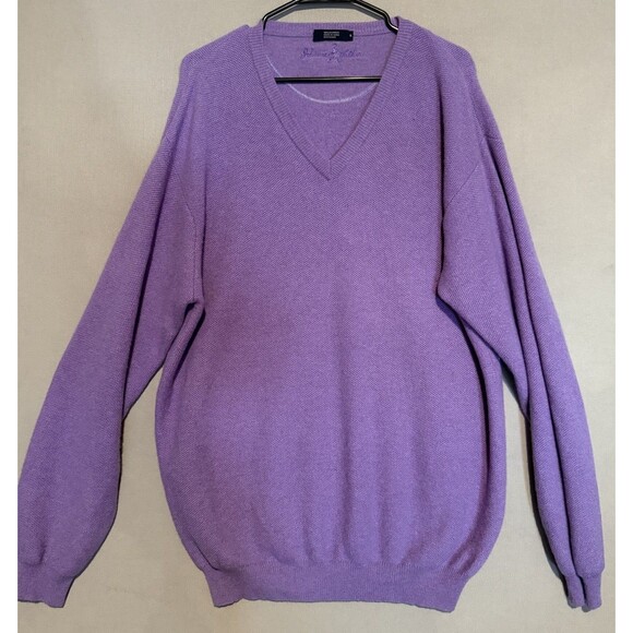 Johnnie Walker 100% Cashmere V-Neck Sweater Extra Large Purple Mens Preppy Knit - Picture 1 of 5